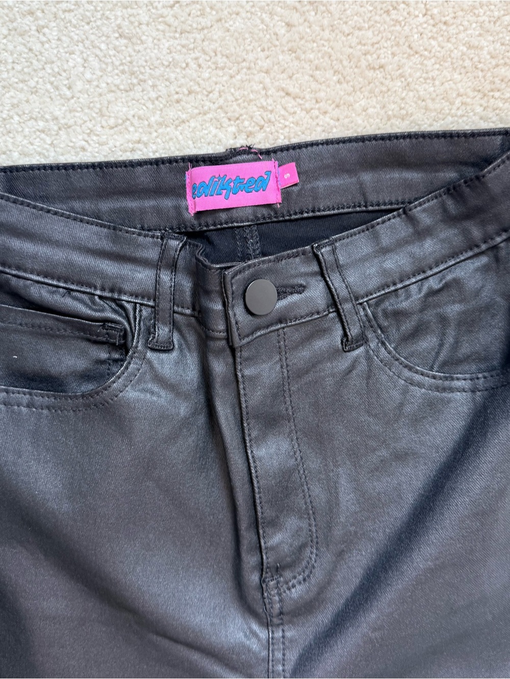 Edikted black bootleg “pleather” pants